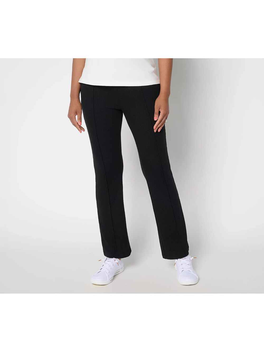LOGO by Lori Goldstein Regular Full Length Knit Rib Flare Pants Black, 3X #36*